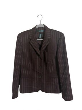 Lauren Ralph Lauren Chocolate Brown Pinstripe Wool Blend Blazer Size 12